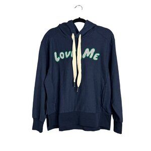 NWT Sandrine Rose LOVE ME Embroidered Hooded Sweatshirt Hoodie Boxy Oversized XS